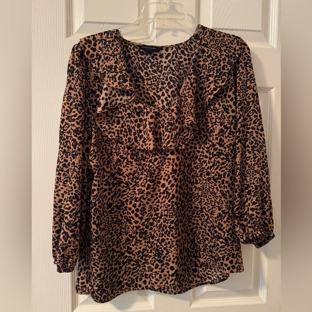 Banana Republic Animal Print Ruffled Blouse-Lg-gently worn